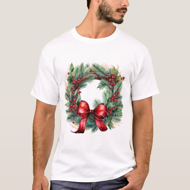 Wreath of Grace – Watercolor Holiday Charm T-Shirt (Front)