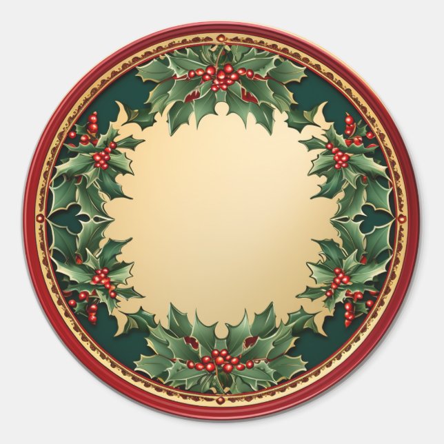 Wreath of Holly & Ivy Classic Round Sticker (Front)