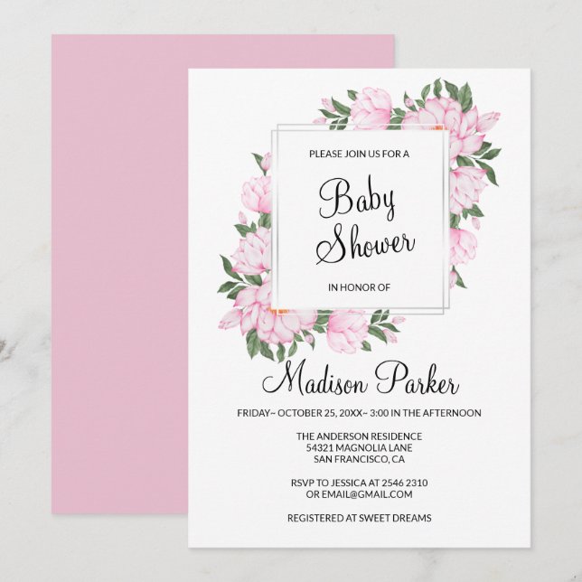 Wreath of Pink Flowers Invitation (Front/Back)