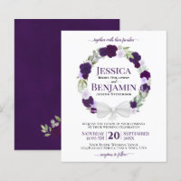 Wreath of Purple Roses BUDGET Wedding Invitation