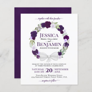 Wreath of Purple Roses BUDGET Wedding Invitation
