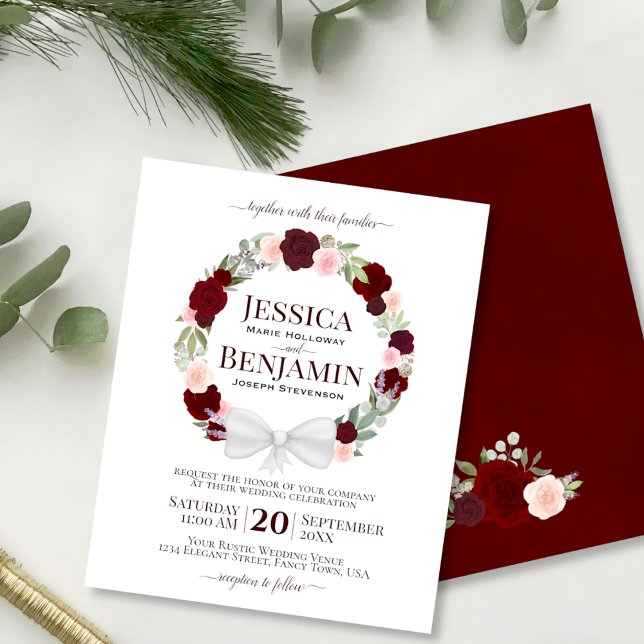 Wreath of Red Roses BUDGET Wedding Invitation (Creator Uploaded)
