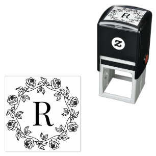 Wreath of Roses Centre Single Initial Monogram Self-inking Stamp