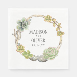 Wreath of Succulents, Twigs and Stones   Wedding Napkin