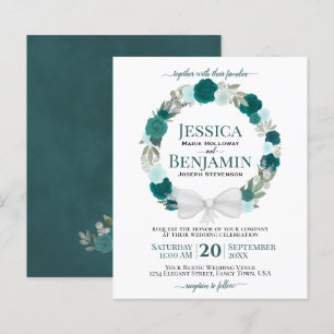 Wreath of Teal Roses Elegant BUDGET Wedding Invite