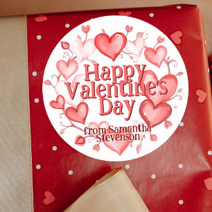 Wreath of Watercolor Hearts Valentine's Day Classic Round Sticker