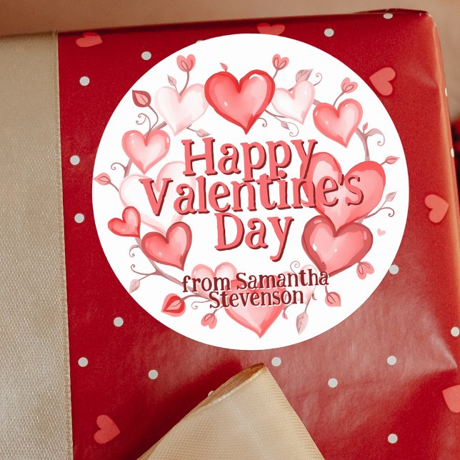 Wreath of Watercolor Hearts Valentine's Day Classic Round Sticker (Creator Uploaded)
