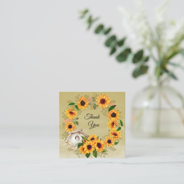 Wreath Of Watercolor Sunflower Thank You Card (Standing Front)