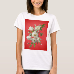 Wreath of white roses on a red background  T-Shirt
