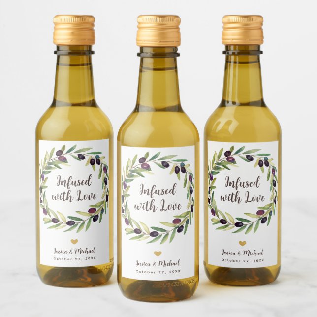 Wreath Olive Oil Wedding Favours Infused with Love Wine Label (Bottles)