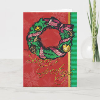 Wreath on Red-Christmas Card