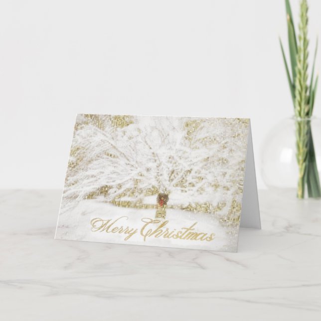 Wreath on Snow Tree Holiday Card (Front)