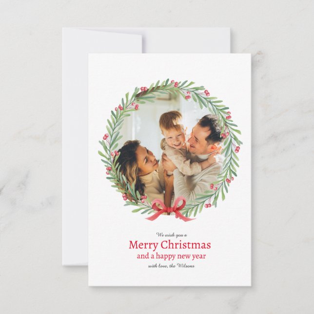Wreath Photo Christmas Holiday Greeting Card (Front)