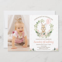 Wreath Pink Floral Photo Some Bunny 1st Birthday