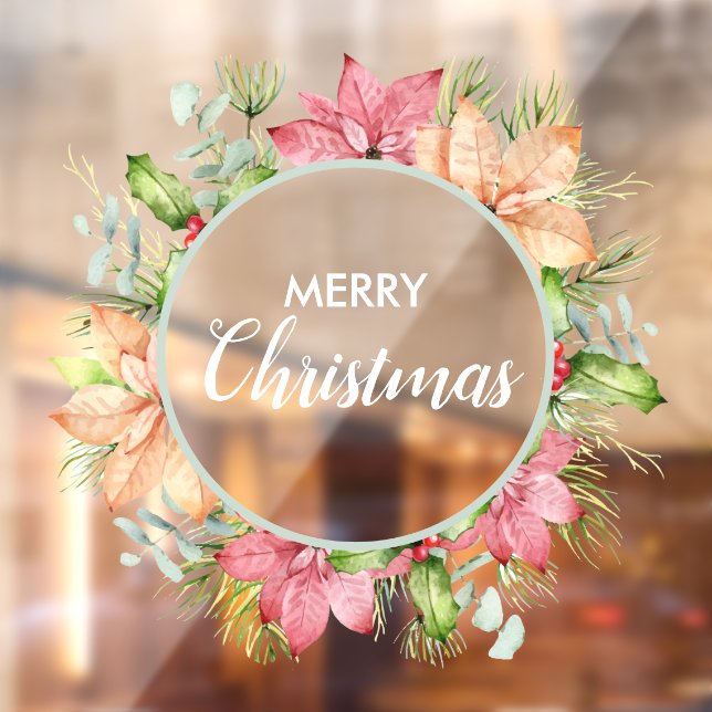 Wreath Poinsettia Holly Berries Window Cling (Sheet 2)