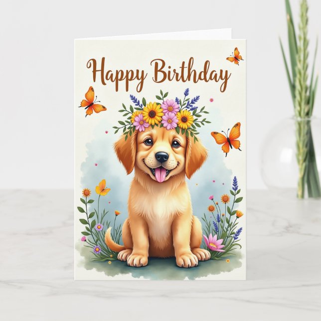 Wreath Pup Birthday Card (Front)