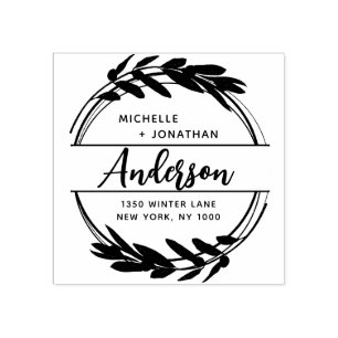 Wreath Return Address Rubber Stamp