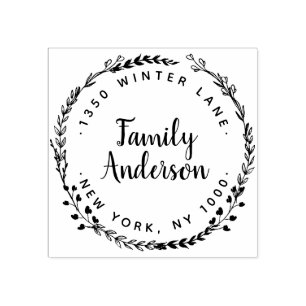 Wreath Return Address Rubber Stamp