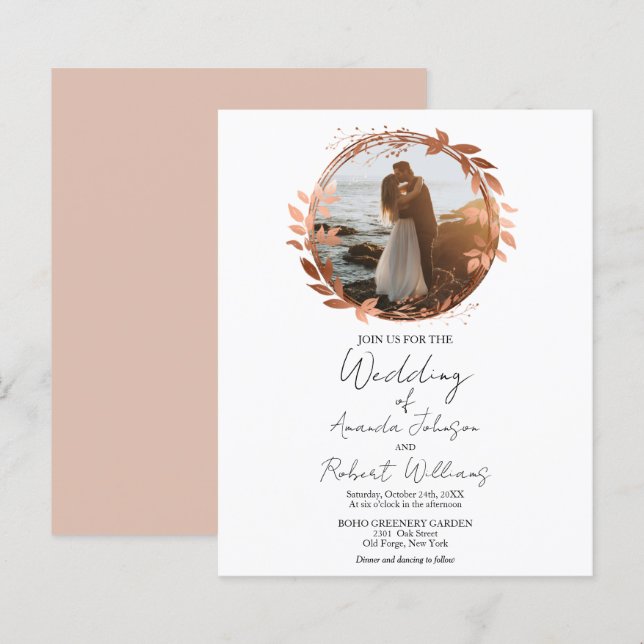 Wreath Rose Gold Foil Calligraphy Photo Wedding In (Front/Back)