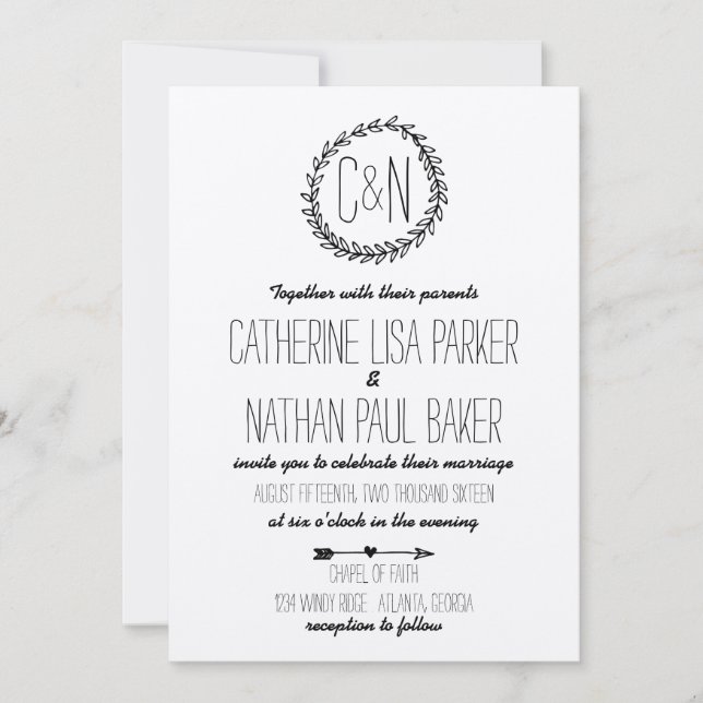 Wreath Rustic Kraft Wedding Invitation (Front)