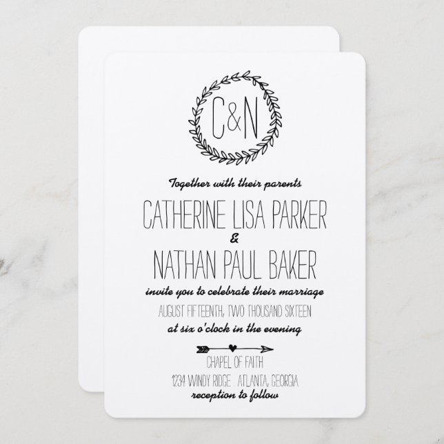 Wreath Rustic Kraft Wedding Invitation (Front/Back)