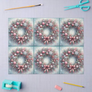 Wreath Sage Green & Pink Decoupage Tissue Paper