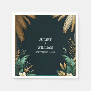 Wreath Teal Palm Beach Green And Gold Wedding Napkin