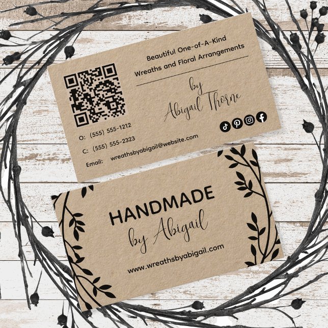 Wreath Vines Handmade | Handcrafted Business Card (Wreath Vines Handmade Handcrafted Real Kraft Paper Business Card)