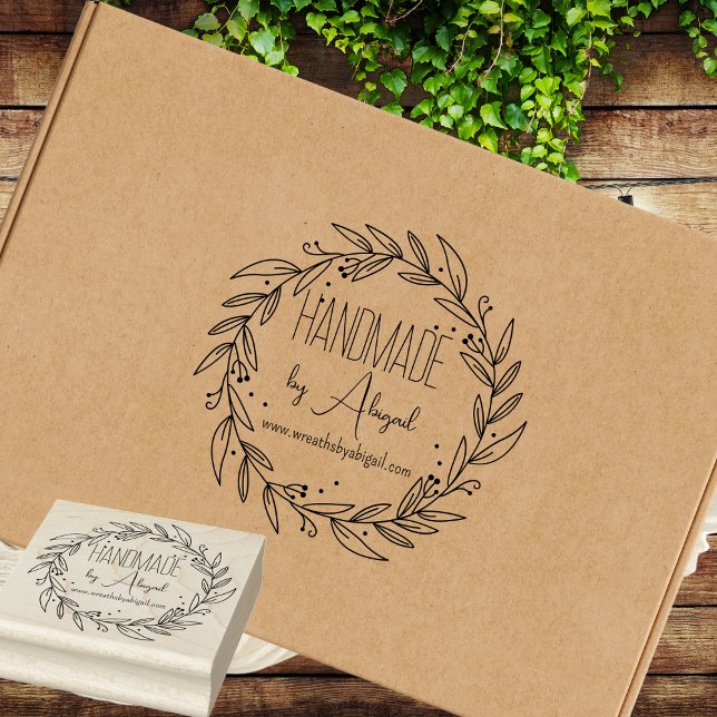 Wreath Vines Handmade | Handcrafted Business  Rubber Stamp (Wreath Vines Handmade and/or Handcrafted Business Rubber Stamp 2.5" x 2.5")
