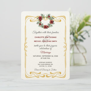 Wreath w/ Gold Frame Flat Linen Invitation