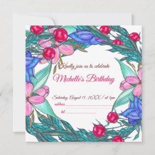 Wreath Watercolor drawing Happy Birthday Holiday Card