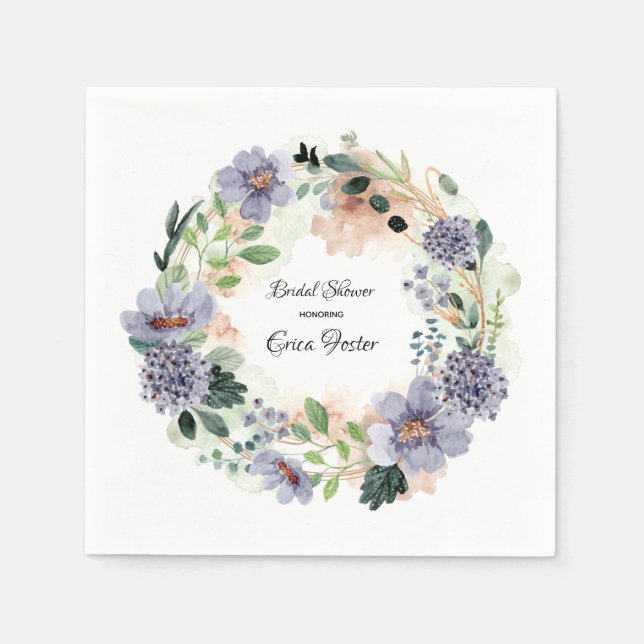 Wreath Watercolor Floral Bridal Shower Napkin (Front)