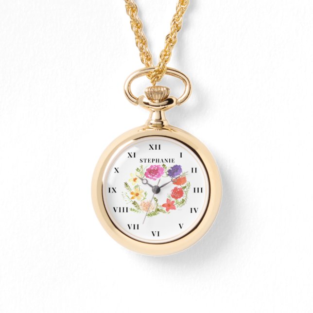 Wreath Watercolor Floral Peony Modern  Watch (Front)