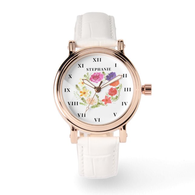 Wreath Watercolor Floral Peony Modern  Watch (Front)