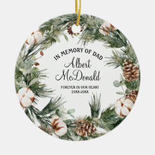 Wreath Watercolor In Memory of Dad Christmas Ceramic Tree Decoration