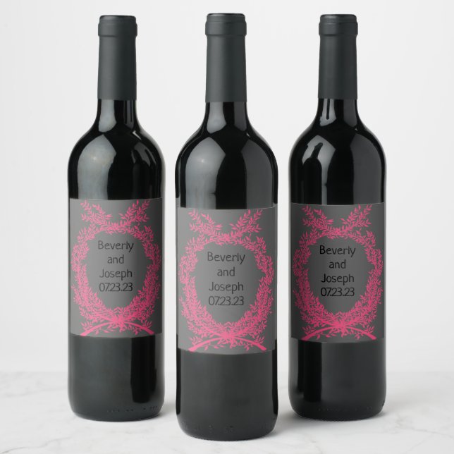 Wreath Wedding Flowers Floral Vector Thank You Wine Label (Bottles)