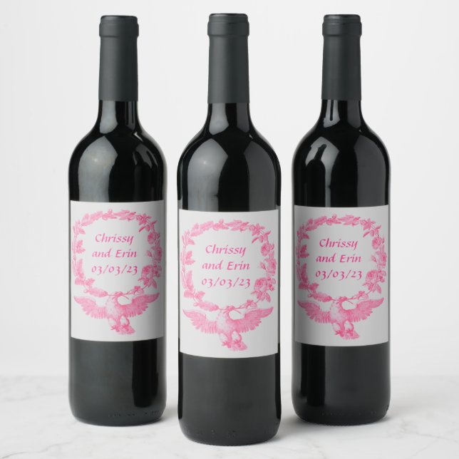 Wreath Wedding Flowers Floral Vector Thank You Wine Label (Bottles)
