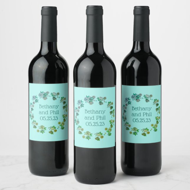 Wreath Wedding Flowers Floral Vector Thank You Wine Label (Bottles)