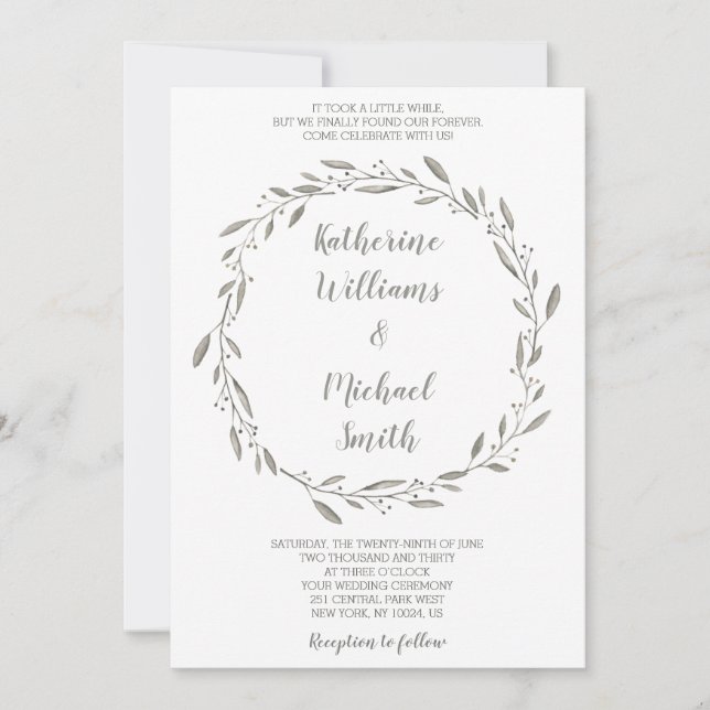 Wreath Wedding Invitations For Second Marriage (Front)