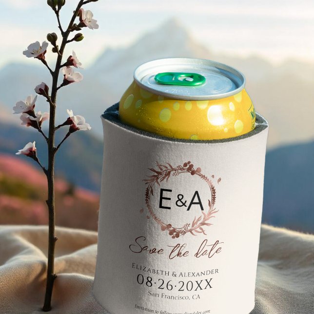 Wreath Wildflower Spring Wedding Save The Date Can Cooler (Creator Uploaded)