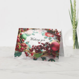 Wreath with berries on a quilt Christmas Holiday Card