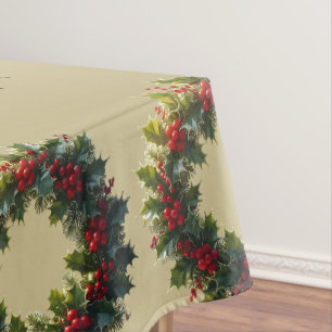 Wreath With Holly Berries Vector Art Logo Tablecloth
