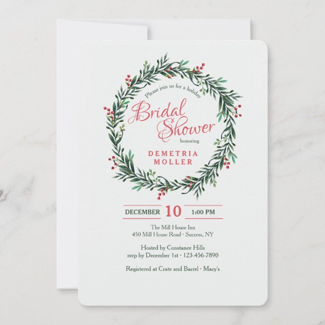 Wreath with Red Berries Invitation (Front)
