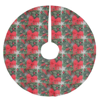 Wreath with red bow brushed polyester tree skirt