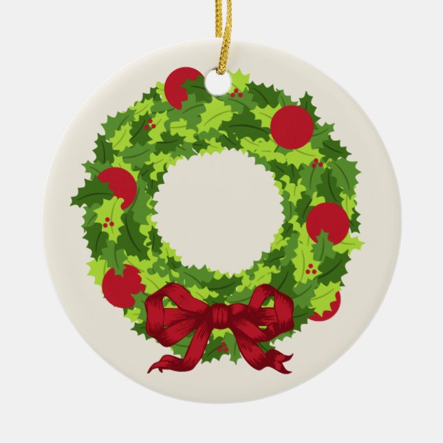 Wreath With Red Bow Christmas Ornament (Front)