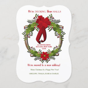 Wreath with Red Bow Holiday Moving Announcement