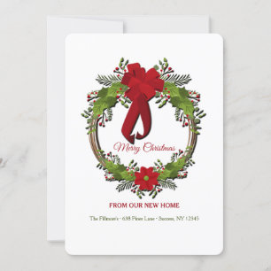 Wreath With Red Bow Holiday Moving Announcement