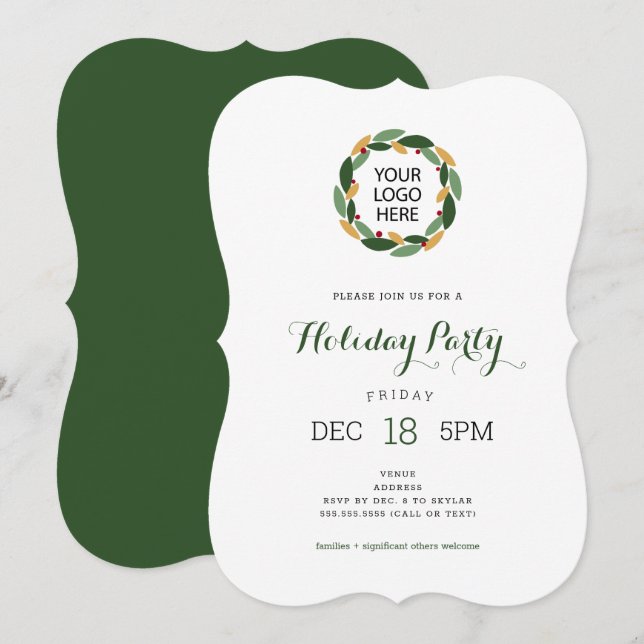 Wreath with YOUR LOGO Company holiday party Invitation (Front/Back)
