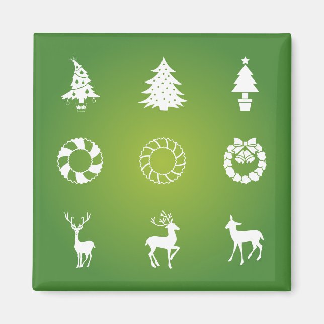 Wreathes Reindeer and Christmas Trees Silhouette Magnet (Front)
