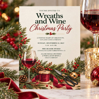 Wreaths and Wine Christmas Craft Party Invitation